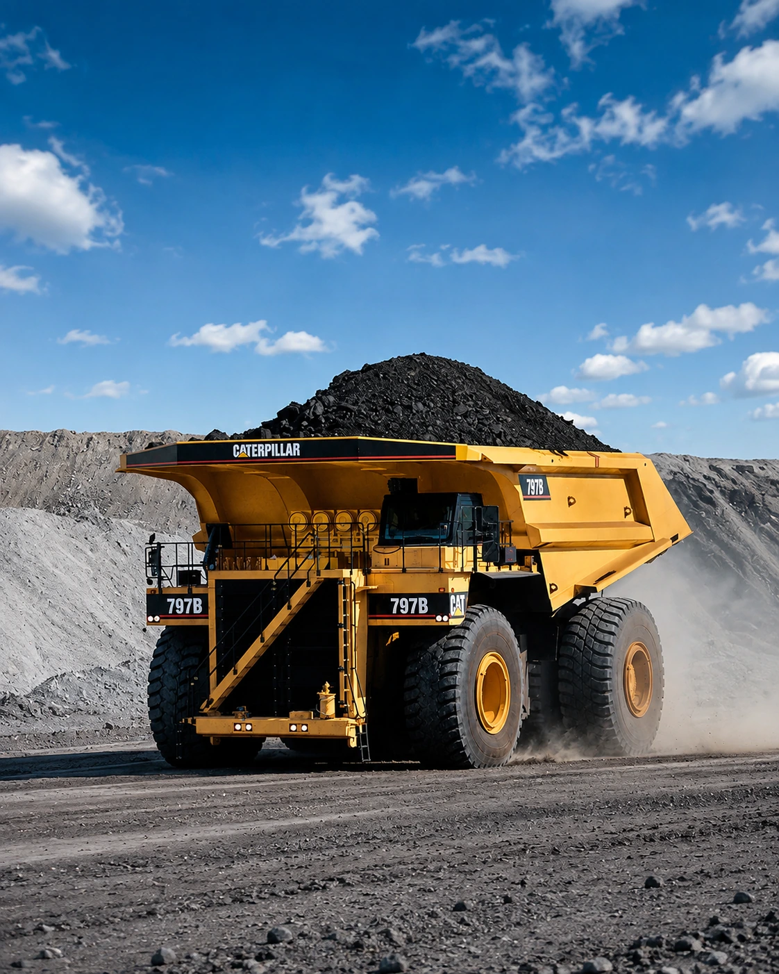 Карьерный самосвал Caterpillar на рабочей площадке